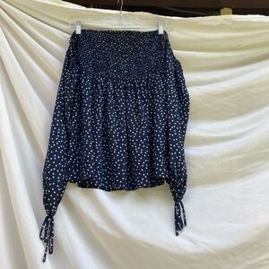 Living Doll blue polka dot off the shoulder shirt, size XL